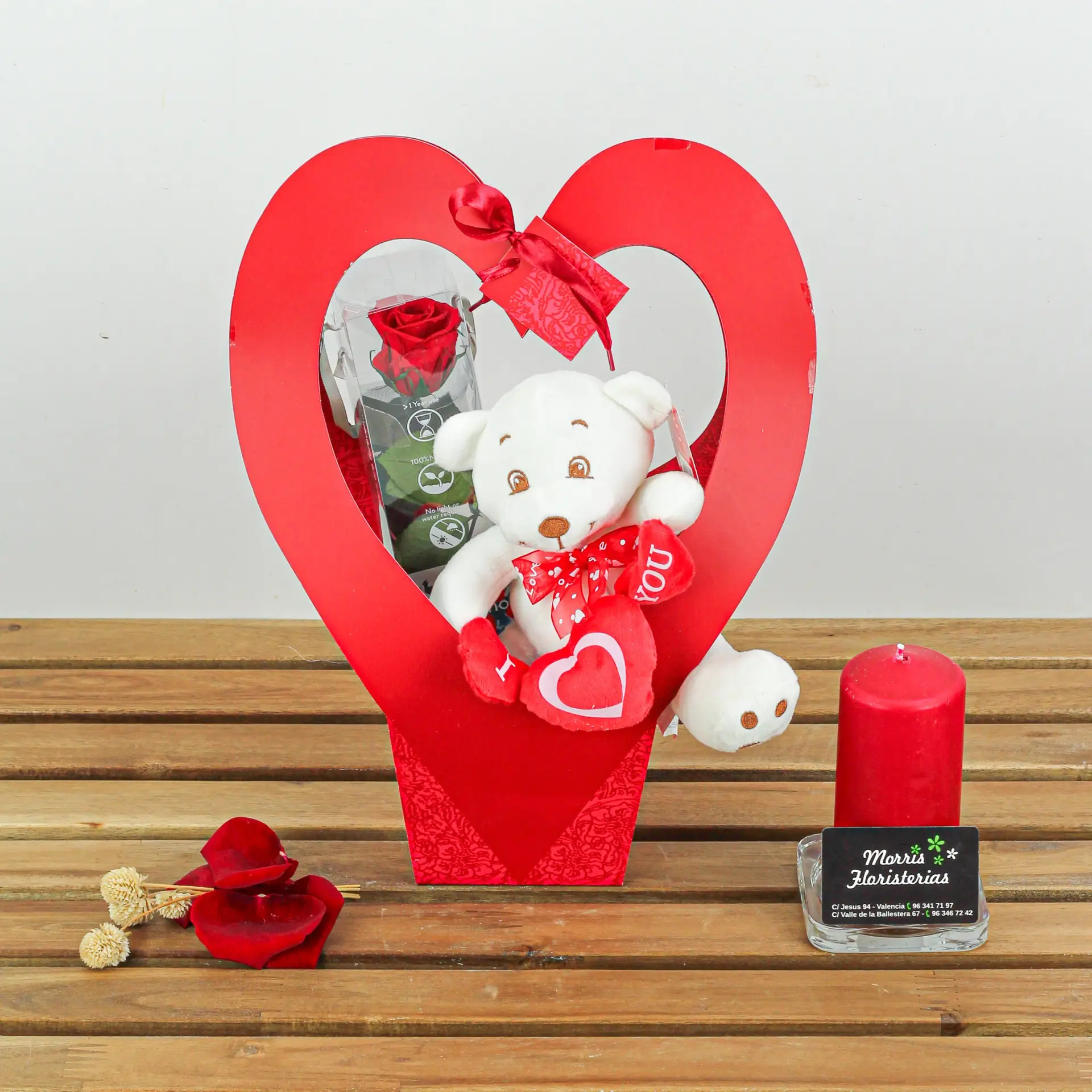 Rosa roja eterna liofilizada + osito de peluche love san valentin (bolsa love) 1 Rosa roja eterna liofilizada + osito de peluche love san valentin (bolsa love) 1
