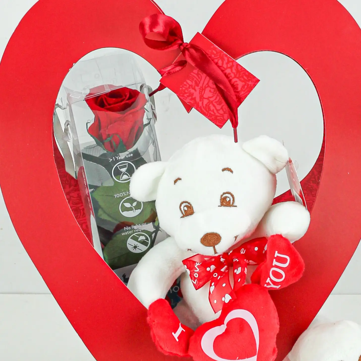 Rosa roja eterna liofilizada + osito de peluche love san valentin (bolsa love) 2 Rosa roja eterna liofilizada + osito de peluche love san valentin (bolsa love) 2